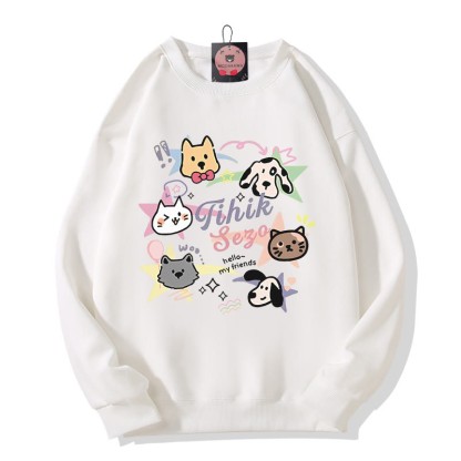 Modakawa Sweatshirt mit Rundhalsausschnitt und Katzenwelpen-Print - White - 5XL - image 6