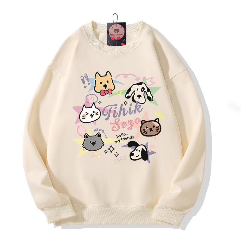 Modakawa Sweatshirt mit Rundhalsausschnitt und Katzenwelpen-Print - Apricot A - 5XL - image 3