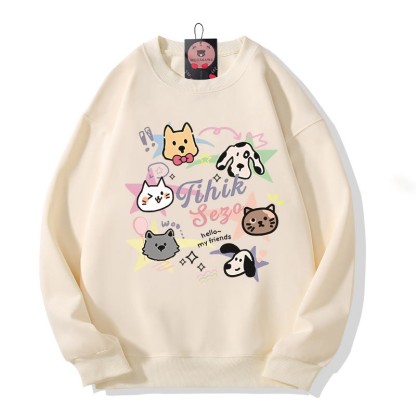Modakawa Sweatshirt mit Rundhalsausschnitt und Katzenwelpen-Print - Apricot A - 5XL - image 3