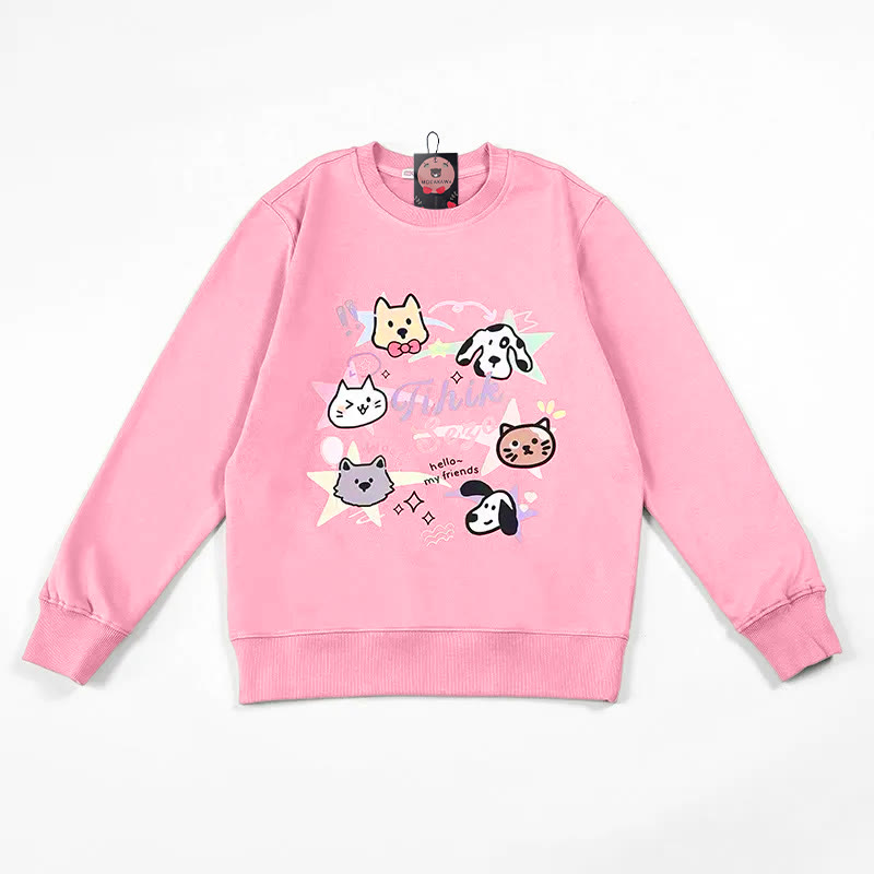Modakawa Sweatshirt mit Rundhalsausschnitt und Katzenwelpen-Print - Pink - 5XL - image 1
