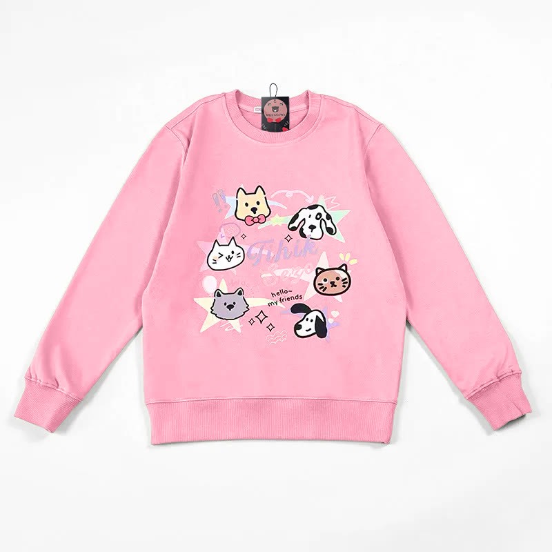 Modakawa Sweatshirt mit Rundhalsausschnitt und Katzenwelpen-Print - Pink - 5XL - image 1