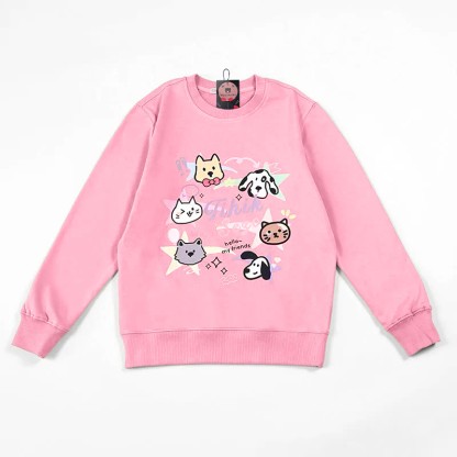 Modakawa Sweatshirt mit Rundhalsausschnitt und Katzenwelpen-Print - Pink - 5XL - image 1