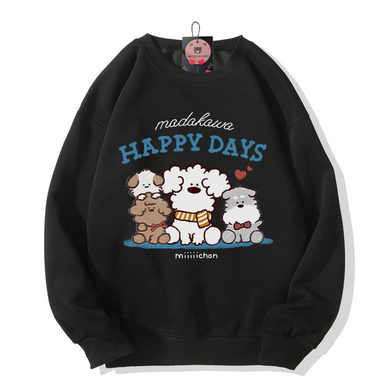 Modakawa Sweatshirt mit Welpen-Buchstabenprint und Rundhalsausschnitt - Black - 5XL - image 6