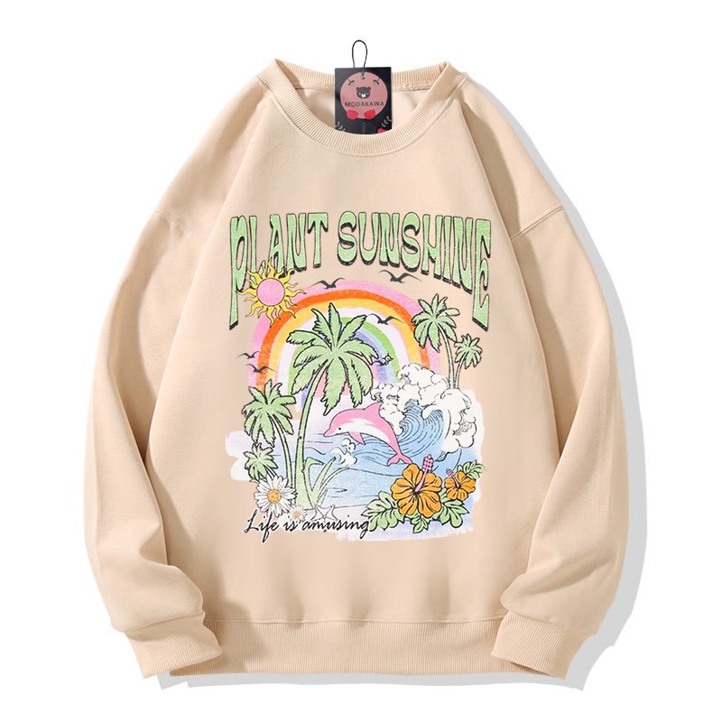 Modakawa Sweatshirt mit Baum- und Meeresprint und Rundhalsausschnitt - Apricot B - 5XL - image 2