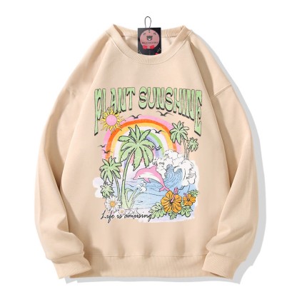 Modakawa Sweatshirt mit Baum- und Meeresprint und Rundhalsausschnitt - Apricot B - 5XL - image 2