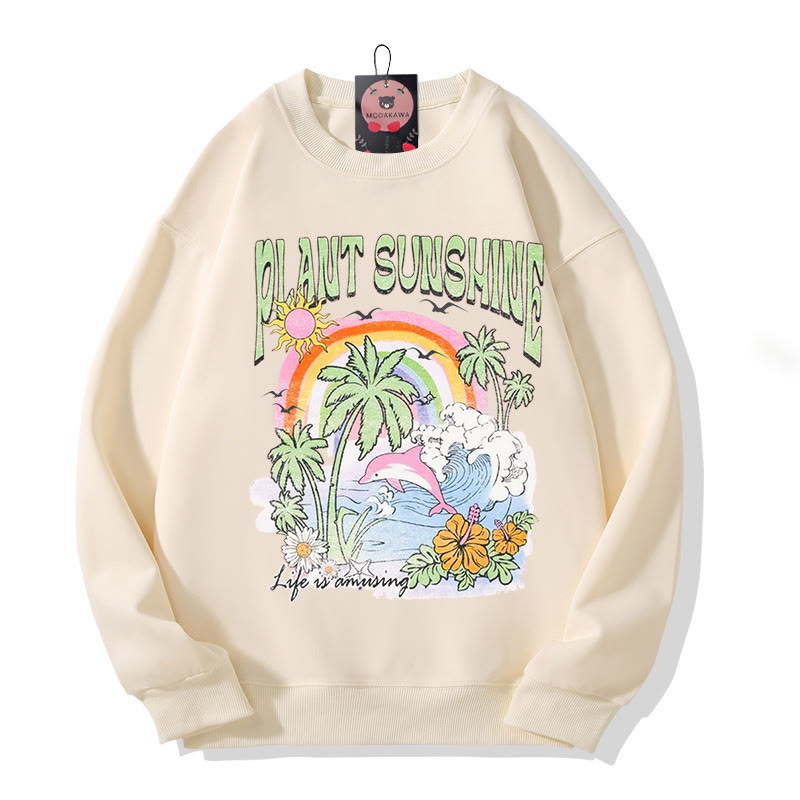 Modakawa Sweatshirt mit Baum- und Meeresprint und Rundhalsausschnitt - Apricot A - 5XL - image 1