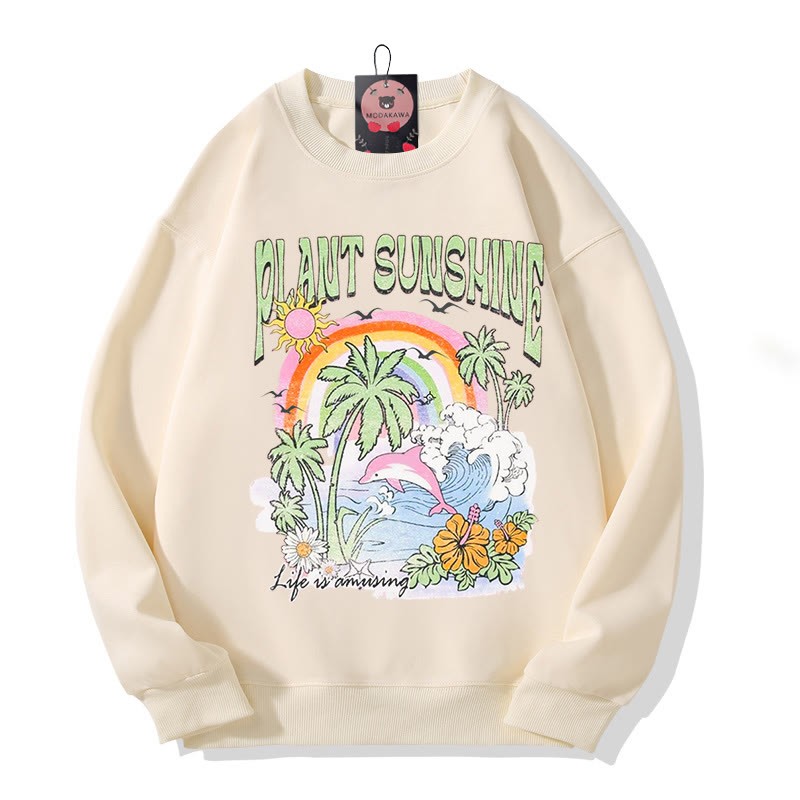 Modakawa Sweatshirt mit Baum- und Meeresprint und Rundhalsausschnitt - Apricot A - 5XL - image 1