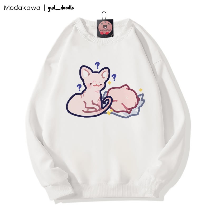 MODAKAWA X gud_doodle Kitty Chicken Print Rundhals-Sweatshirt - White - 3XL - image 4