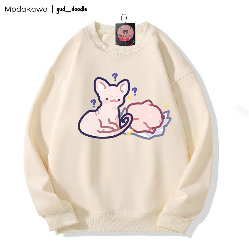 MODAKAWA X gud_doodle Kitty Chicken Print Rundhals-Sweatshirt - Apricot - 3XL - image 3