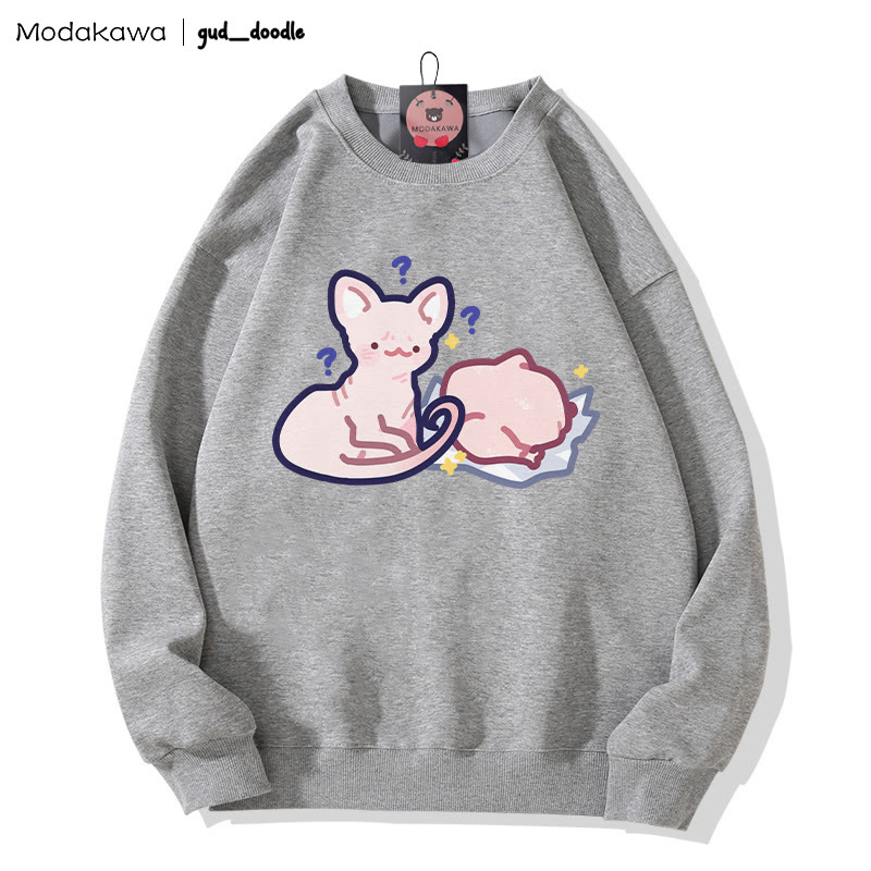 MODAKAWA X gud_doodle Kitty Chicken Print Rundhals-Sweatshirt - Grey - 3XL - image 1