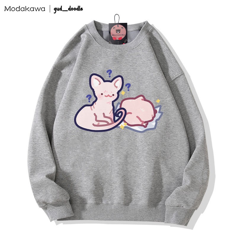MODAKAWA X gud_doodle Kitty Chicken Print Rundhals-Sweatshirt - Grey - 3XL - image 1