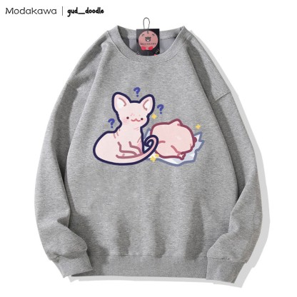 MODAKAWA X gud_doodle Kitty Chicken Print Rundhals-Sweatshirt - Grey - 3XL - image 1