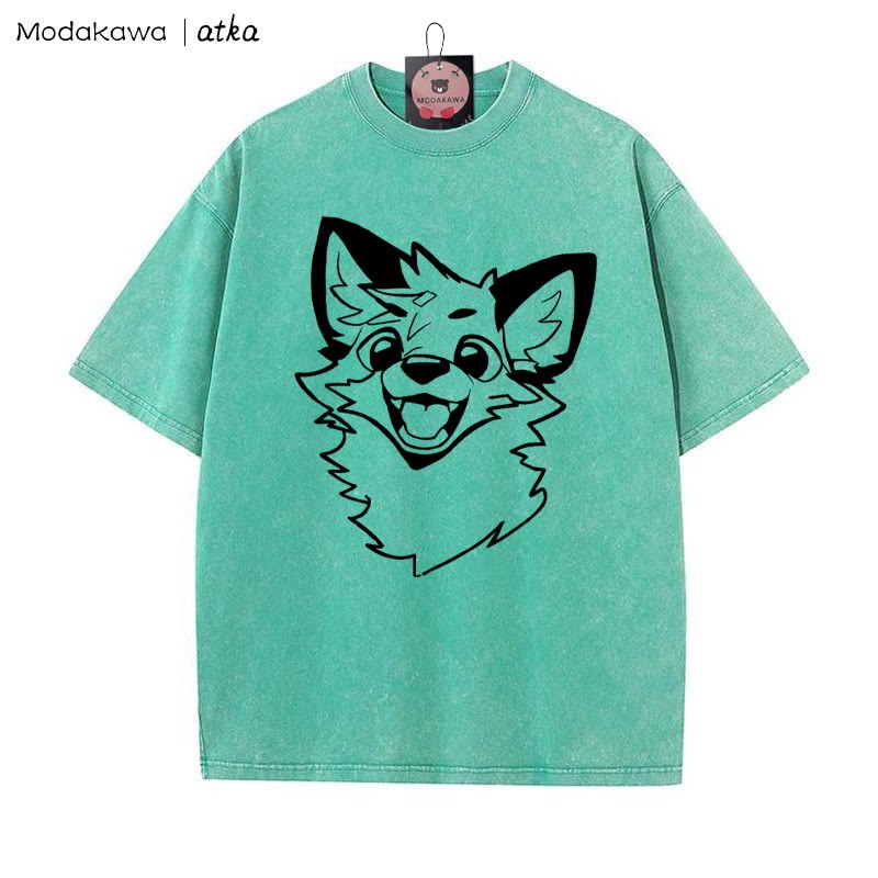 MODAKAWA X atka – Vintage-T-Shirt mit Fuchs-Print und verwaschenem Muster - Green - 5XL - image 2