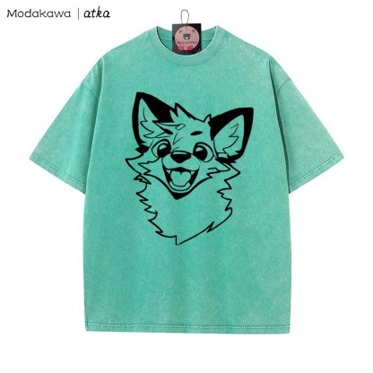 MODAKAWA X atka – Vintage-T-Shirt mit Fuchs-Print und verwaschenem Muster - Green - 5XL - image 2