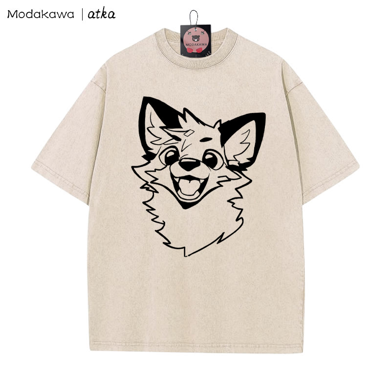 MODAKAWA X atka – Vintage-T-Shirt mit Fuchs-Print und verwaschenem Muster - Apricot - 5XL - image 1