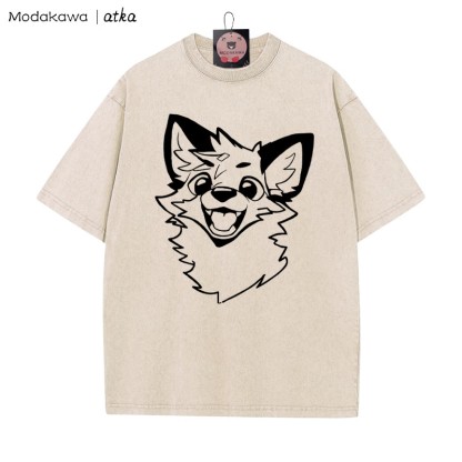 MODAKAWA X atka – Vintage-T-Shirt mit Fuchs-Print und verwaschenem Muster - Apricot - 5XL - image 1