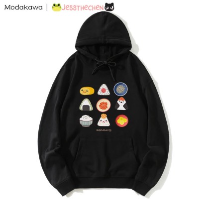 MODAKAWA X jessthechen – Lockerer Hoodie mit Reisbällchen-Print - Black - 5XL - image 1