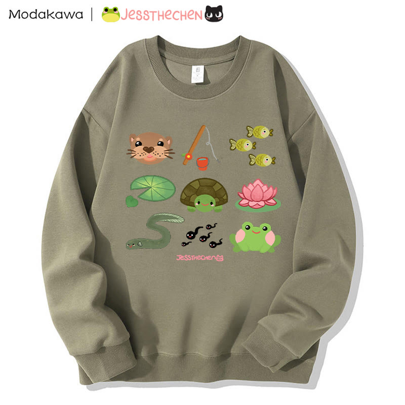 MODAKAWA X jessthechen Sweatshirt mit Tier- und Blumenmuster und Rundhalsausschnitt - Olive Green - 3XL - image 2