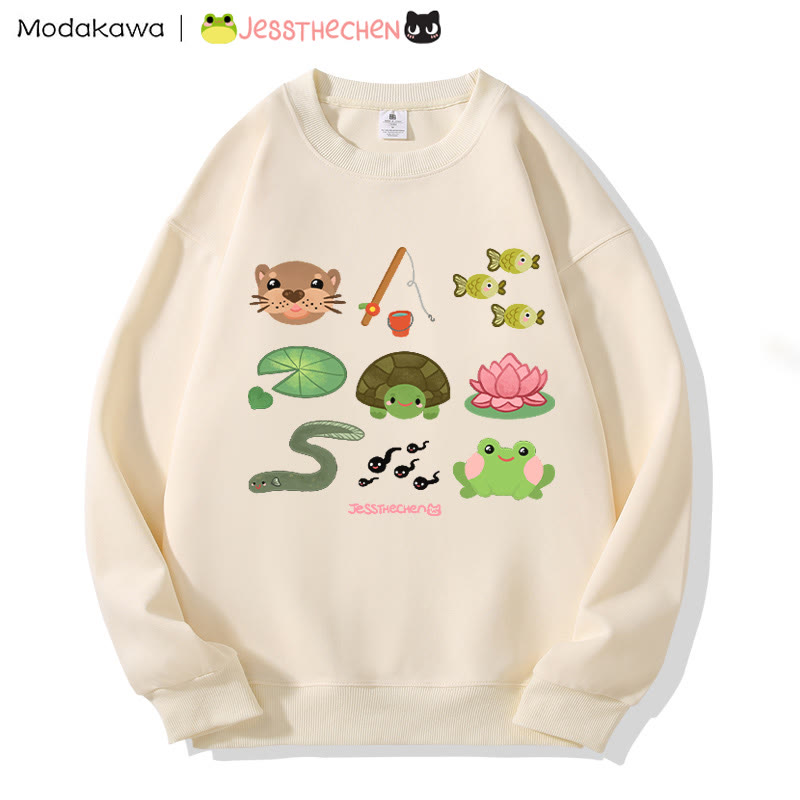 MODAKAWA X jessthechen Sweatshirt mit Tier- und Blumenmuster und Rundhalsausschnitt - Apricot - 3XL - image 1