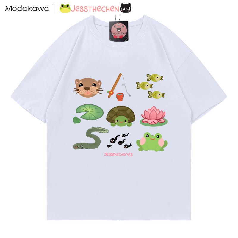 MODAKAWA X jessthechen Animals Flower Print T-Shirt - White - 5XL - image 4
