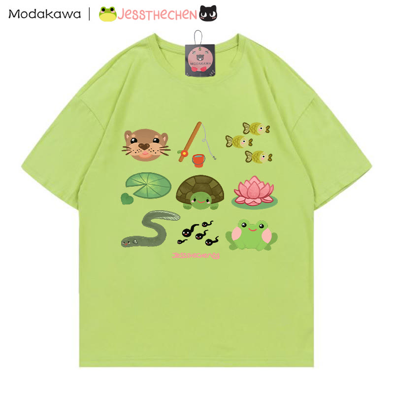 MODAKAWA X jessthechen Animals Flower Print T-Shirt - Green - 5XL - image 1