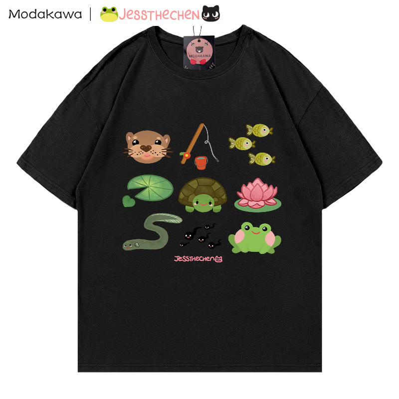 MODAKAWA X jessthechen Animals Flower Print T-Shirt - Black - 5XL - image 3