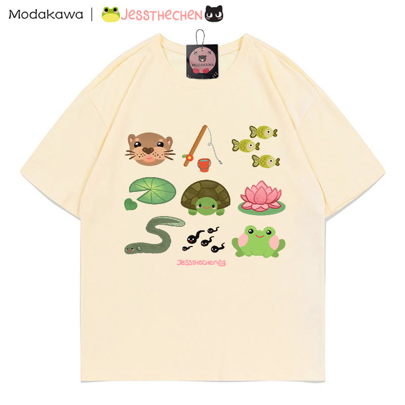 MODAKAWA X jessthechen Animals Flower Print T-Shirt - Apricot - 5XL - image 2