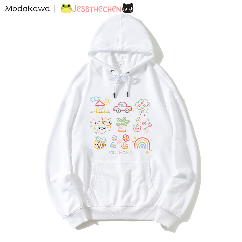 MODAKAWA X jessthechen – Lockerer Hoodie mit Strichzeichnungsdruck - White - 5XL - image 3