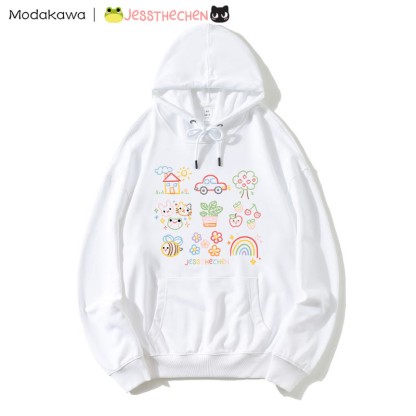 MODAKAWA X jessthechen – Lockerer Hoodie mit Strichzeichnungsdruck - White - 5XL - image 3