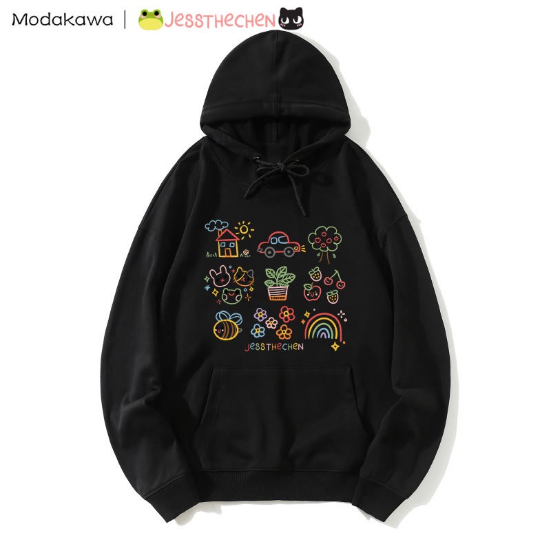 MODAKAWA X jessthechen – Lockerer Hoodie mit Strichzeichnungsdruck - Black - 5XL - image 1