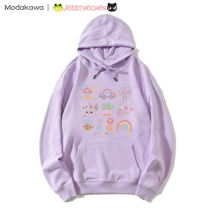 MODAKAWA X jessthechen – Lockerer Hoodie mit Strichzeichnungsdruck - Purple - 5XL - image 2