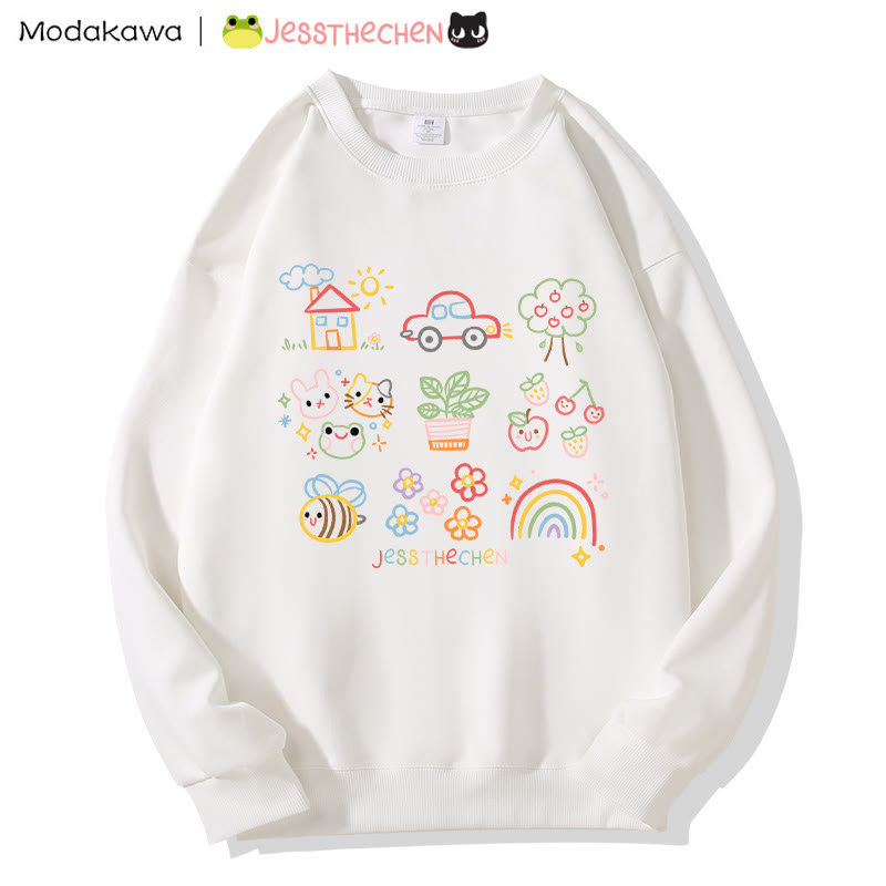 MODAKAWA X jessthechen Sweatshirt mit Rundhalsausschnitt und Linienzeichnungsprint - White - 3XL - image 1