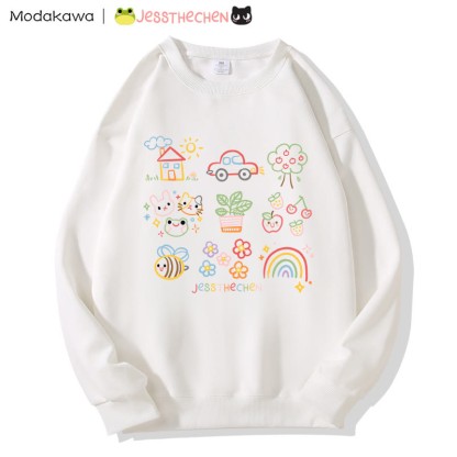 MODAKAWA X jessthechen Sweatshirt mit Rundhalsausschnitt und Linienzeichnungsprint - White - 3XL - image 1