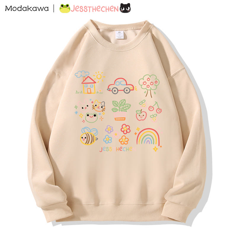 MODAKAWA X jessthechen Sweatshirt mit Rundhalsausschnitt und Linienzeichnungsprint - Apricot B - 3XL - image 5