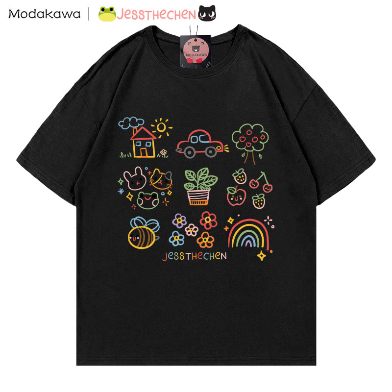 MODAKAWA X jessthechen Line Drawing Print T-Shirt - Black - 5XL - image 1