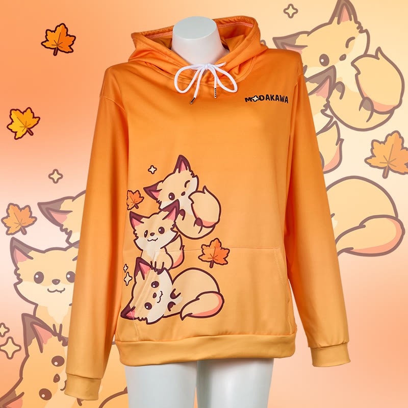 Modakawa Kapuzenpullover mit Farbverlauf, Fuchs- und Buchstabenprint, locker geschnitten - image 1