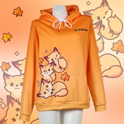 Modakawa Kapuzenpullover mit Farbverlauf, Fuchs- und Buchstabenprint, locker geschnitten - image 1