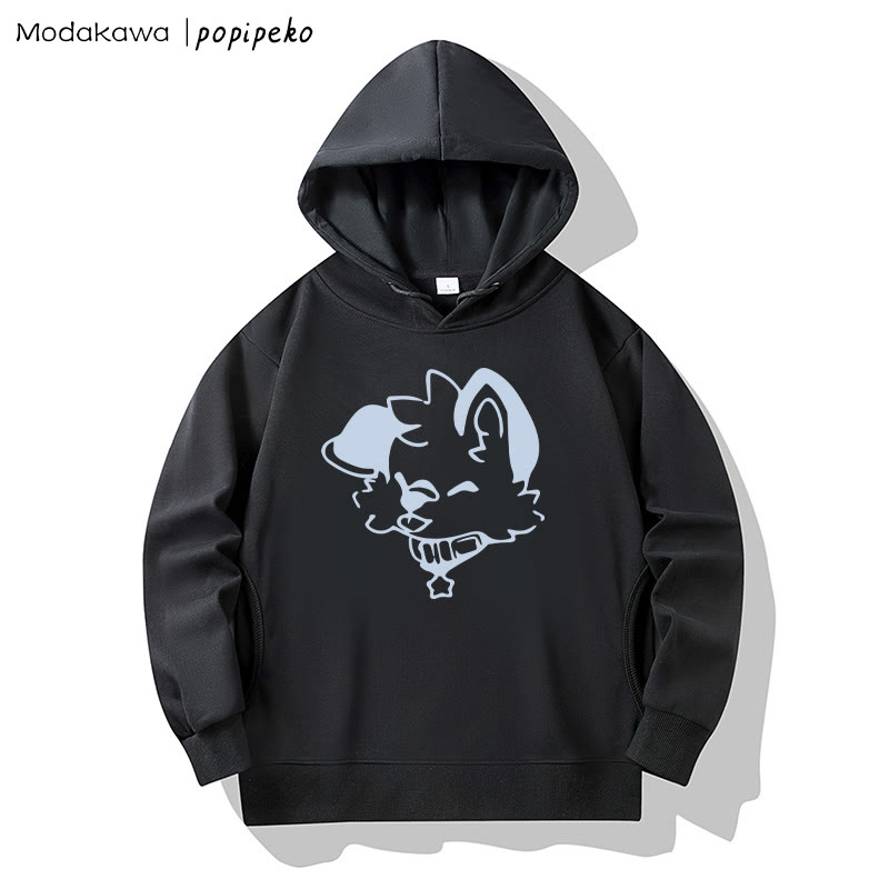 MODAKAWA X popipeko Baumwoll-Hoodie mit Welpenprint und Seitentaschen - Black - 4XL - image 2