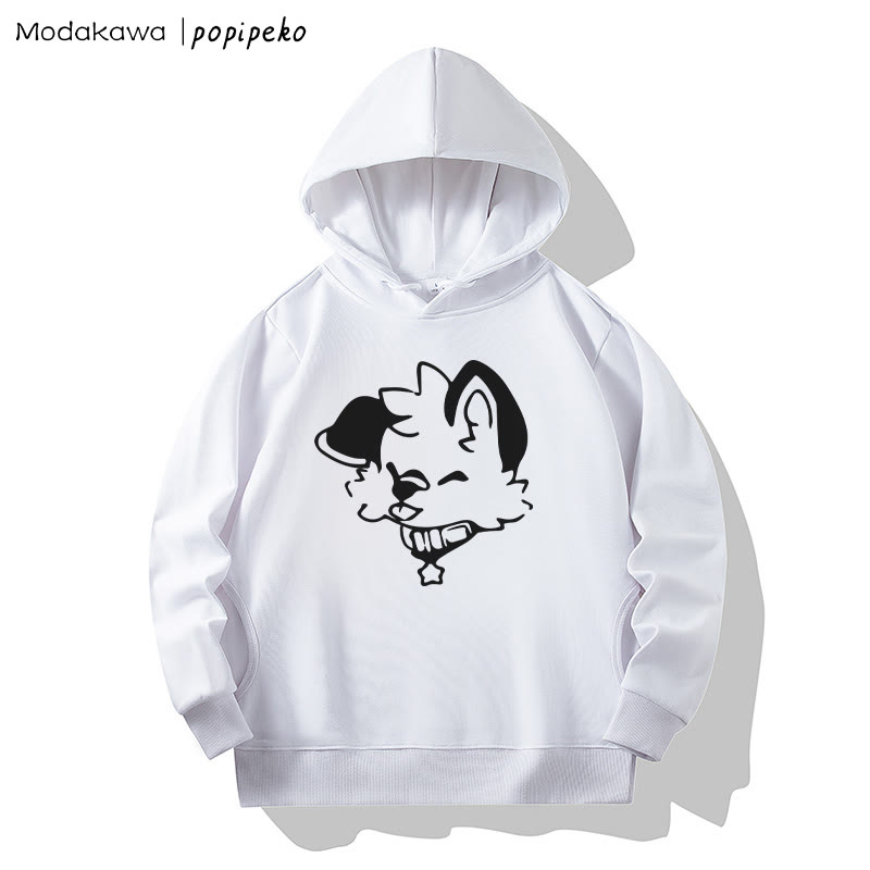 MODAKAWA X popipeko Baumwoll-Hoodie mit Welpenprint und Seitentaschen - White - 4XL - image 3