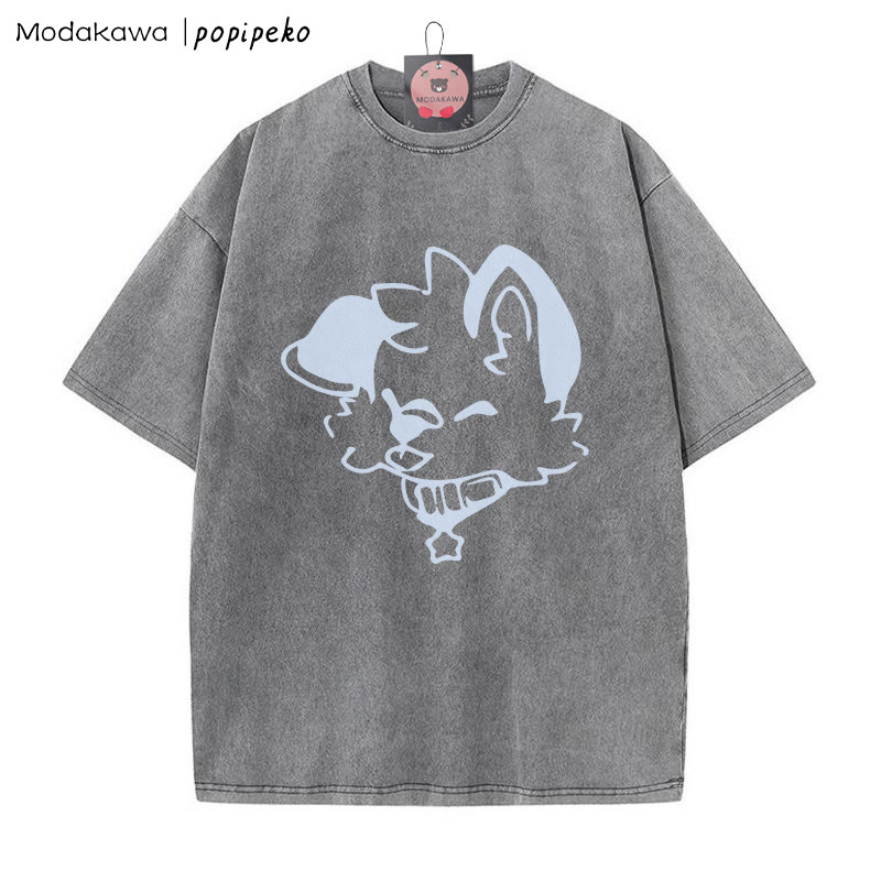 MODAKAWA X popipeko – Verwaschenes T-Shirt mit Welpen-Print - Grey - 5XL - image 3