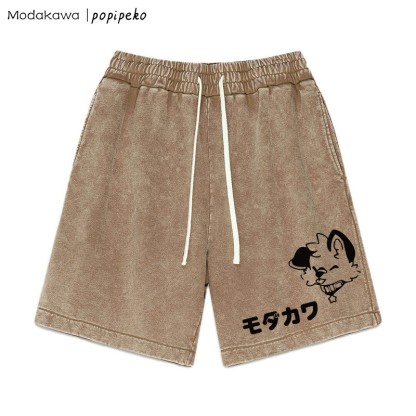 MODAKAWA X popipeko – Shorts mit verwaschenem Vintage-Schriftzug und Welpen-Buchstabendruck - Brown - 3XL - image 2