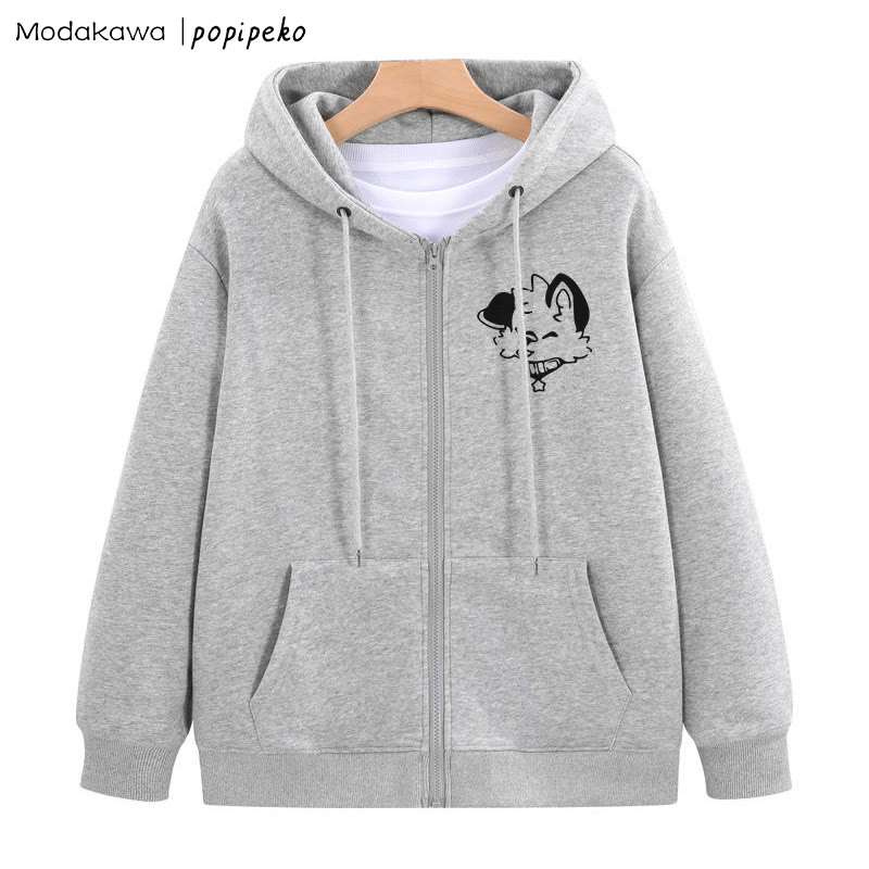 MODAKAWA X popipeko Kapuzenpullover mit Reißverschluss und Welpen-Print - Grey - 5XL - image 6