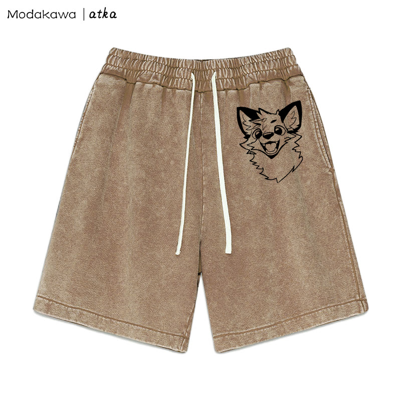 MODAKAWA X atka – Shorts mit Vintage-Waschung und Fuchs-Print - Brown - 3XL - image 2
