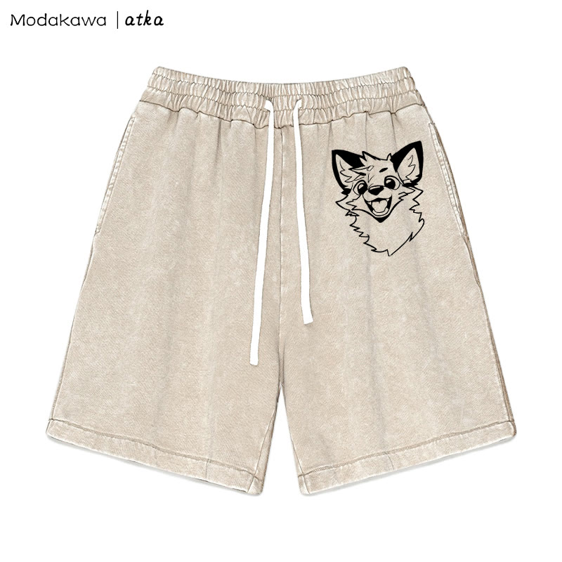MODAKAWA X atka – Shorts mit Vintage-Waschung und Fuchs-Print - Apricot - 3XL - image 1