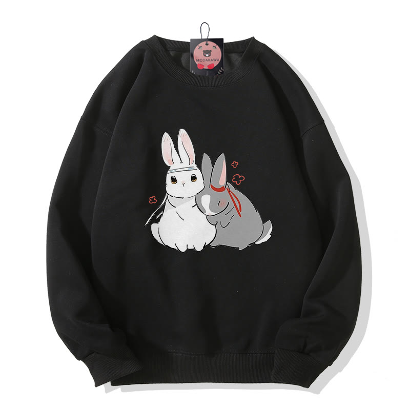 Sweatshirt mit Hasenprint und Rundhalsausschnitt - Black - 5XL - image 2