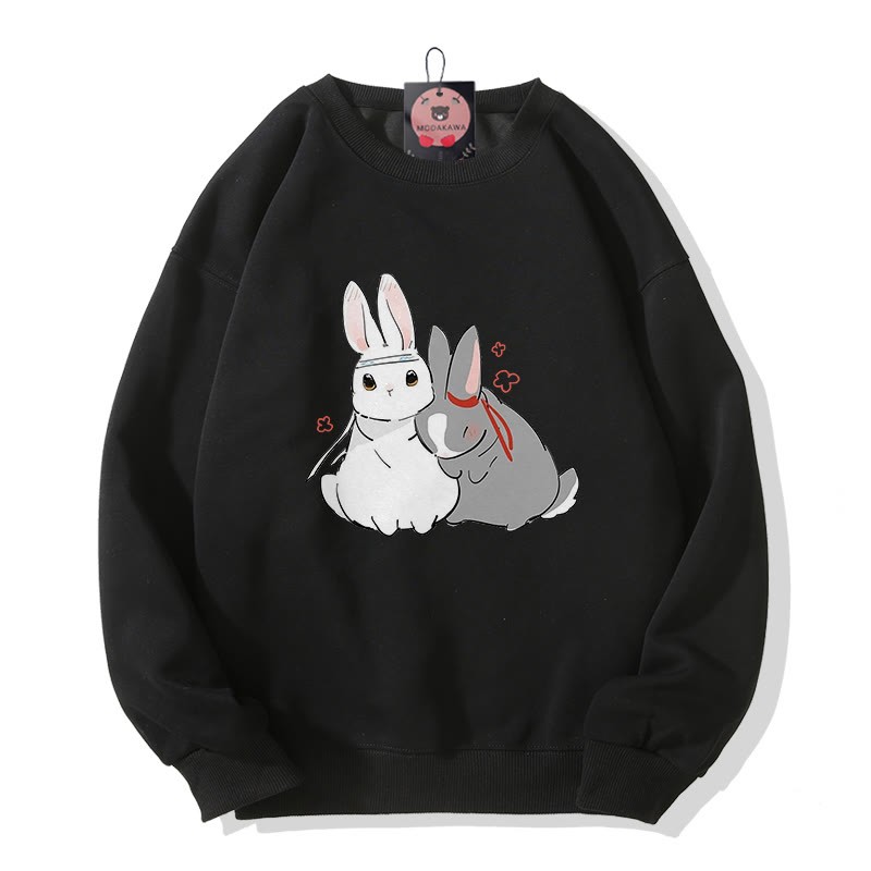 Sweatshirt mit Hasenprint und Rundhalsausschnitt - Black - 5XL - image 2