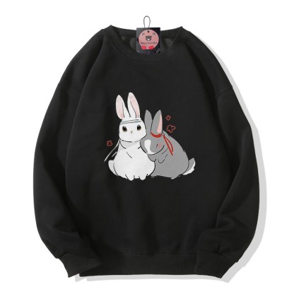 Sweatshirt mit Hasenprint und Rundhalsausschnitt - Black - 5XL - image 2