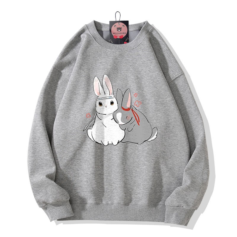 Sweatshirt mit Hasenprint und Rundhalsausschnitt - Grey - 5XL - image 5