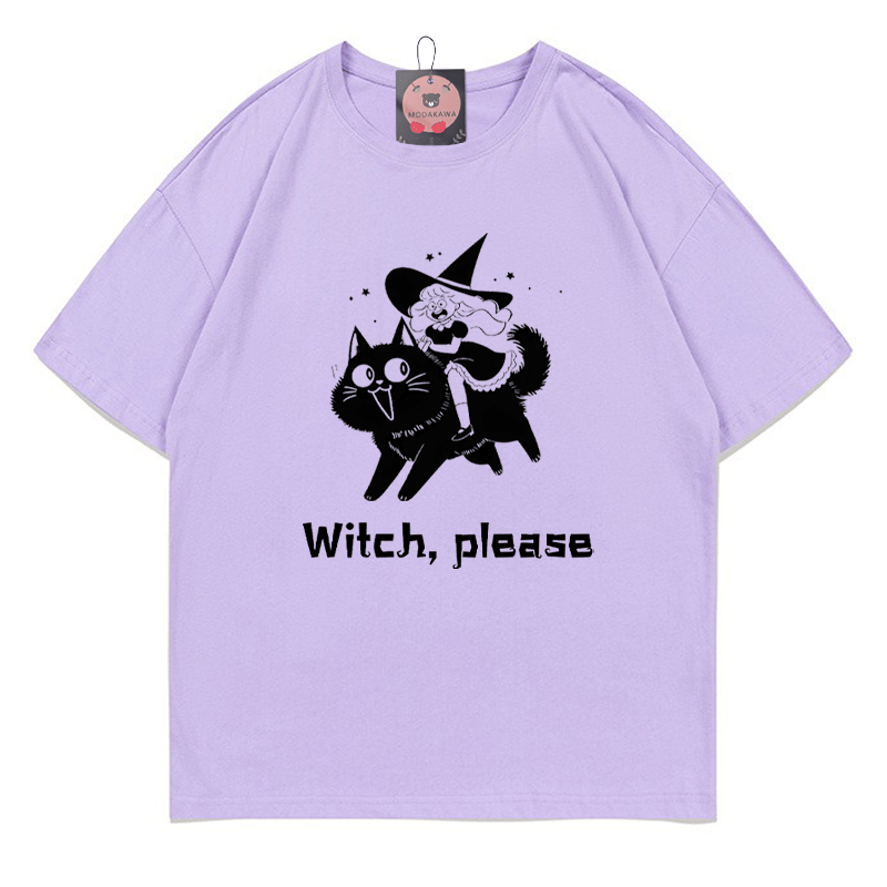Hexen-Kätzchen-Print-T-Shirt - Purple - 5XL - image 1