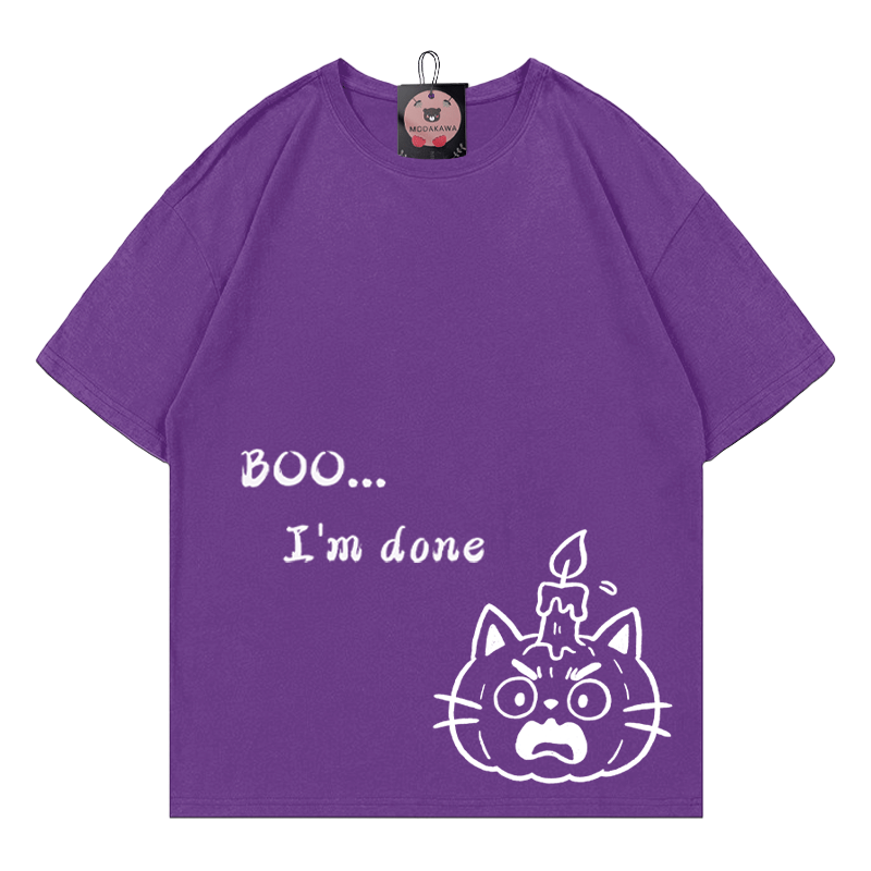 BUH, ICH BIN FERTIG! Kürbis-Kätzchen-Print-T-Shirt - Purple - 5XL - image 3